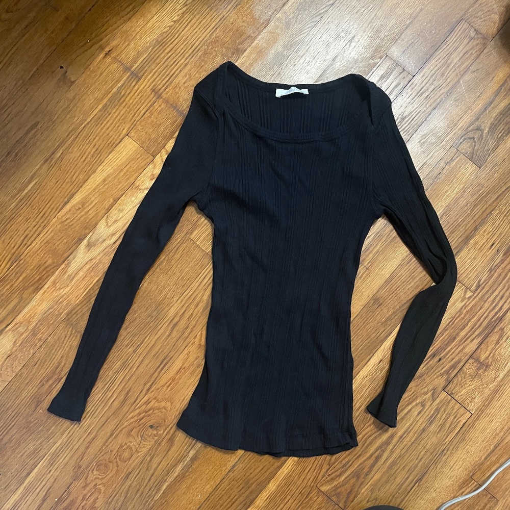 Doen Black Ribbed Long Sleeve Tee / T-shirt